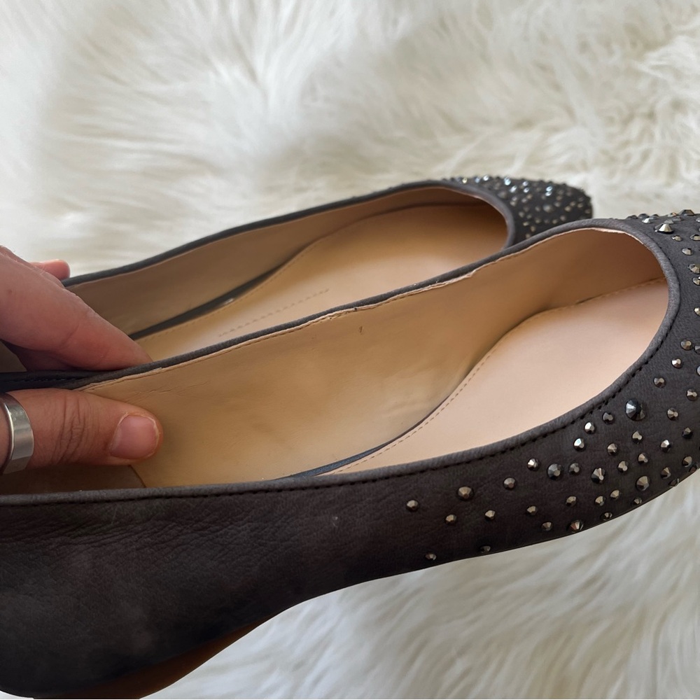 Gianni Bini Gray Suede Leather Rhinestone Pointed Toe Flats - Picture 5 of 6